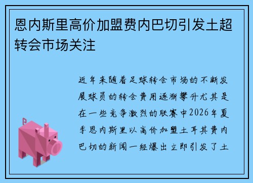 恩内斯里高价加盟费内巴切引发土超转会市场关注 恩内斯里高价加盟费内巴切引发土超转会市场关注